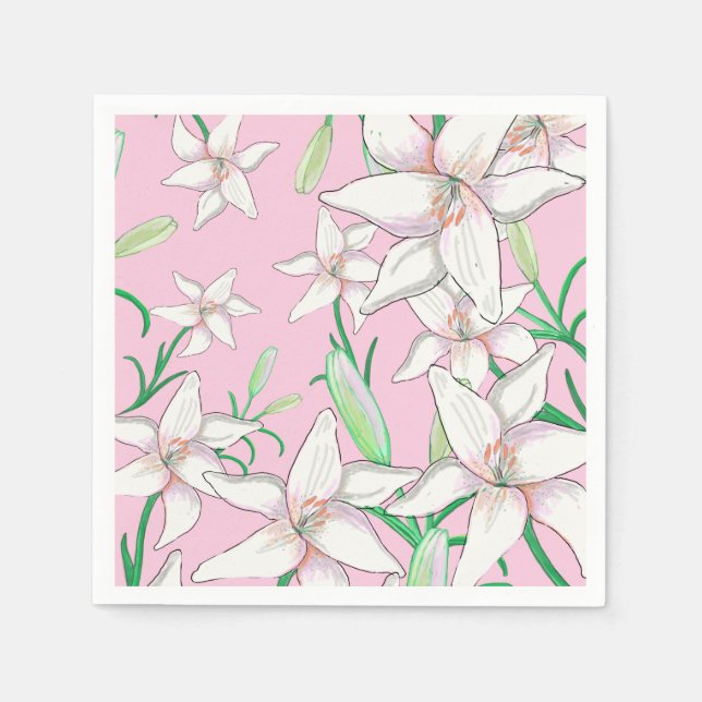 Weiße Lilien auf rosa Hintergrundbild Serviette (Vorderseite)