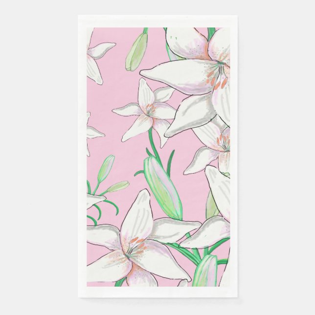 Weiße Lilien auf rosa Hintergrundbild Serviette (Vorderseite)