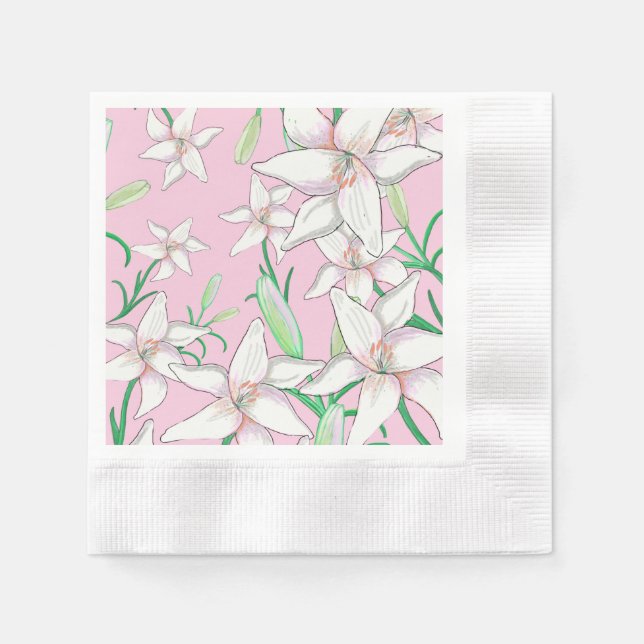Weiße Lilien auf rosa Hintergrundbild Serviette (Vorderseite)