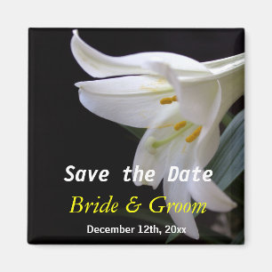 weiße Lilien-Blumen-Hochzeit Save-the-Date Magnet