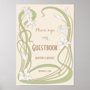 Weiße Lilien Hochzeits‑Gästebuchschild Poster