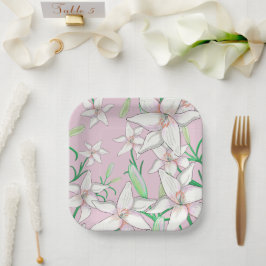 Weiße Lilien Illustration Rosa Pappteller