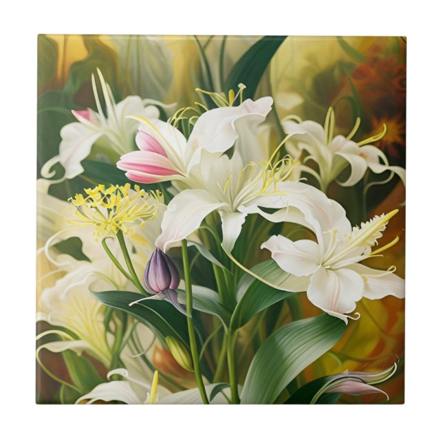 Weiße Lilien in Blüte Fliese (Vorderseite)