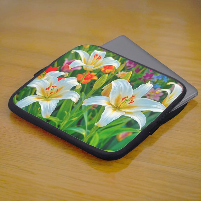 Weiße Lilien Laptop Hülle Laptopschutzhülle (Laptop sleeve with white lilies)