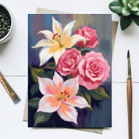 Weiße Lilien Rosa Rosenstrauß Wasserfarbe Floral