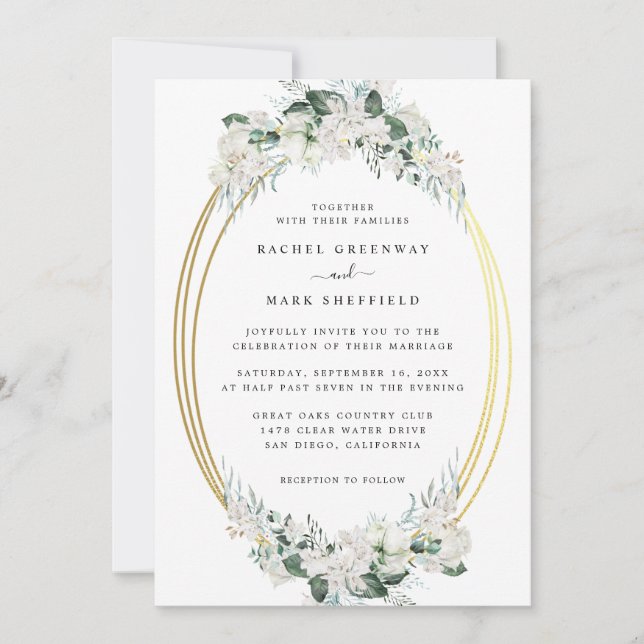 Weiße Lilien Rose Dusty Blue Floral Wedding Einladung (Vorderseite)
