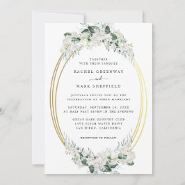 Weiße Lilien Rose Dusty Blue Floral Wedding Einladung