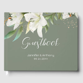 Weiße Lilien Smokey Grüner Hintergrund Gästebuch