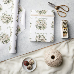 Weiße Lilien und grüne Blätter Wedding Bouquet Geschenkpapier