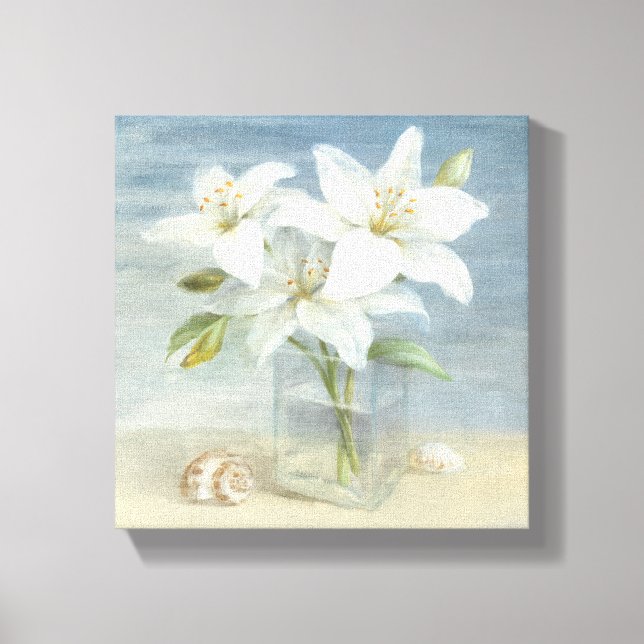 Weiße Lilien und Muscheln Leinwanddruck (Vorderseite)