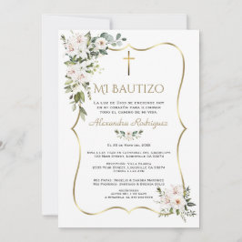 Weiße Lilienrose Bautizo mit Blumen Gold Taufe  Einladung