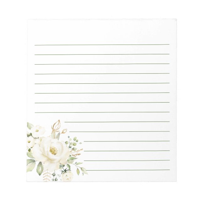 Weiße Lily-Blume Blumenpeony Feminine Linde Notizblock (Vorderseite)