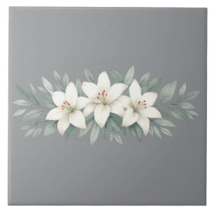 Weiße Lily Floral Elegantes botanisches Akzent Fliese