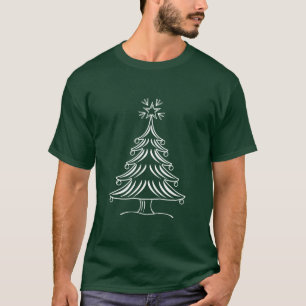 Weiße Linien-Weihnachtsbaum T-Shirt