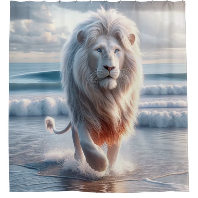 Weiße Lion Duschvorhang (Vorderseite)