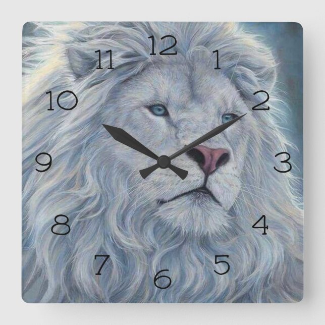 Weiße Lion Quadratische Wanduhr (Vorderseite)