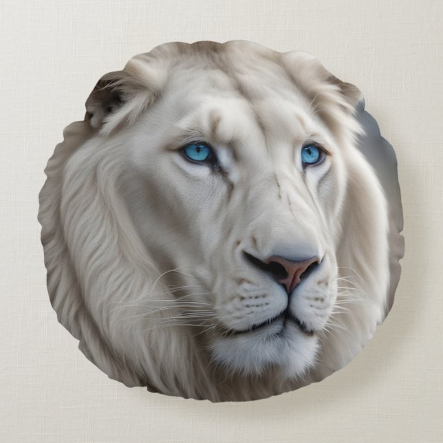 Weiße Lion Rundes Kissen (Vorderseite)