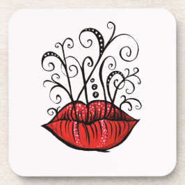 Weiße Lips Tinte Zeichnend Tattoo Style Getränkeuntersetzer