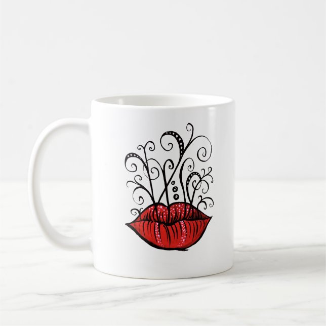Weiße Lips Tinte Zeichnend Tattoo Style Kaffeetasse (Links)