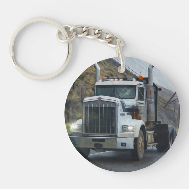 Weiße Lkw-Kunst für Lkw-Fahrer Schlüsselanhänger (Vorderseite)