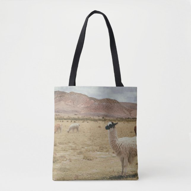 WEISSE LLAMA AUF BROWN GRASS TASCHE (Vorderseite)