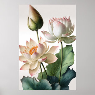 Weiße Lotosblumen Kunst Druck Poster