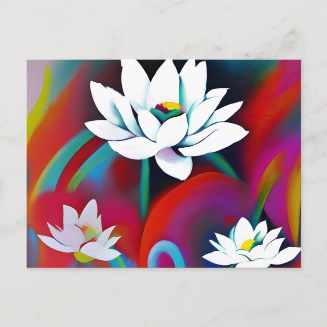 Weiße Lotus-Blume auf farbigem Hintergrund Postkarte (Vorderseite)