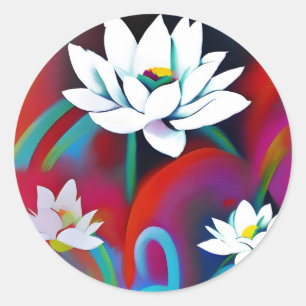 Weiße Lotus-Blume auf farbigem Hintergrund Runder Aufkleber