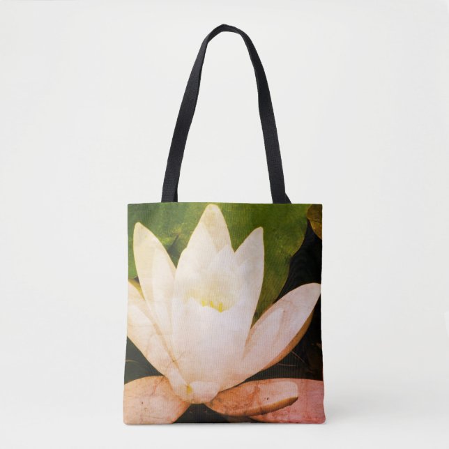 Weiße Lotus-Blume, botanisches Foto Tasche (Vorderseite)