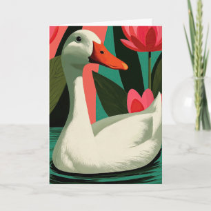 Weiße Lotus-Ente Botanische Kunst Karte
