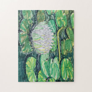 Weiße Lotus und Seerosenblätter
