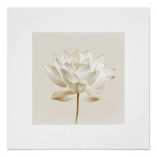 Weiße Lotusblumen-Wandkunst – Minimalistisches Zen Poster