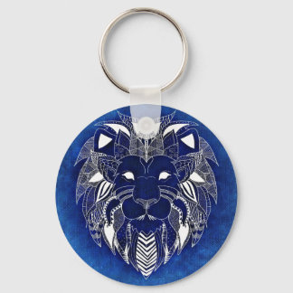 Weiße Löwe mit blauem Hintergrund Unisex Schlüssel Schlüsselanhänger