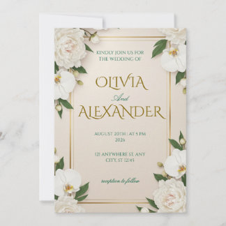 Weiße Luxus-Hochzeitseinladungen mit Blumenmuster Einladung