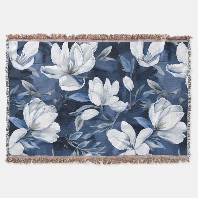Weiße Magnolia-Blume, blauer Hintergrund Decke (Vorderseite)
