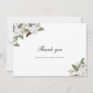 Weiße Magnolia Blume Grüne Hochzeit Dankeskarte