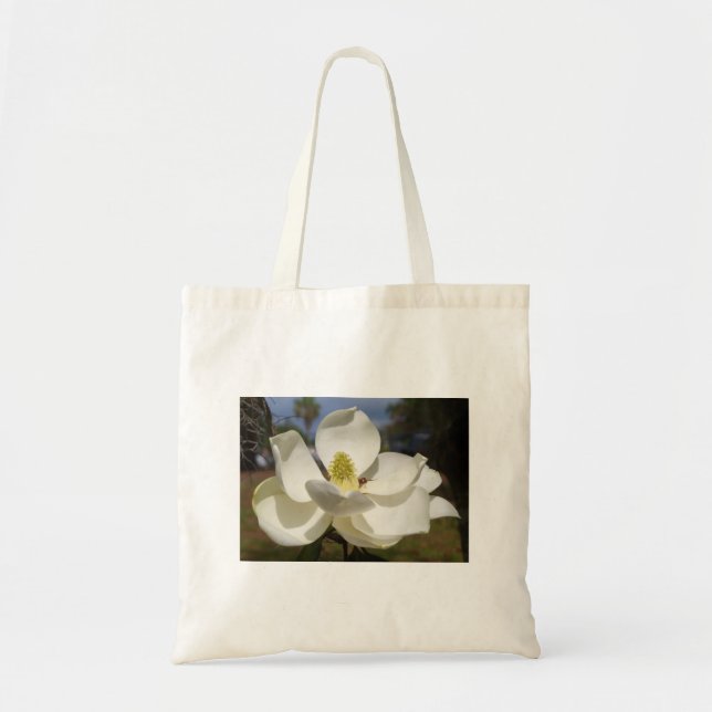 Weiße Magnolia-Blume und Biene Tragetasche (Vorne)