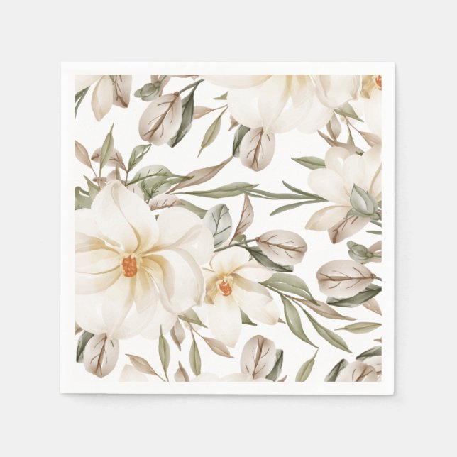 Weiße Magnolia Brautparty Grüne Serviette (Vorderseite)