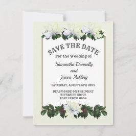 Weiße Magnolia Grüne Blüte Save the Date Einladung