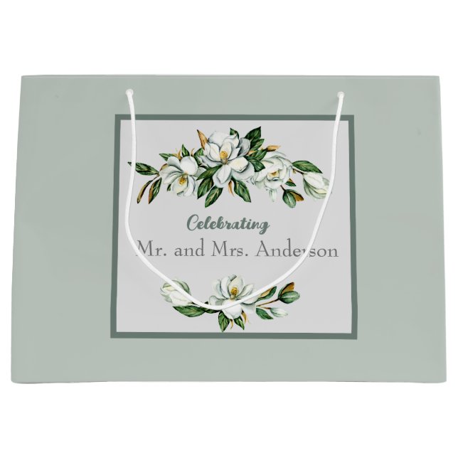 Weiße Magnolia-Grüne Wedding Classic Große Geschenktüte (Vorderseite)