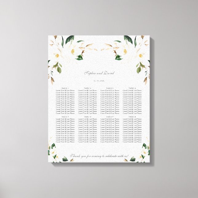 Weiße Magnolia-Hochzeitskarte Leinwanddruck (Vorderseite)