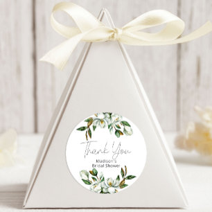 Weiße Magnolie Florale Hochzeit Runder Aufkleber