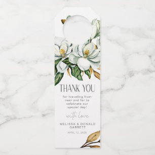 Weiße Magnolie Florale Hochzeits-Dankeschön Flaschenanhänger