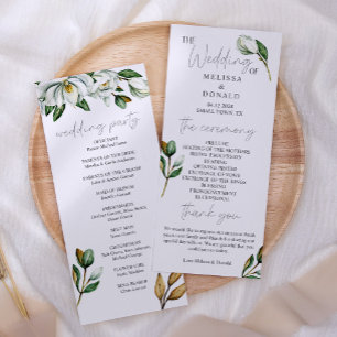 Weiße Magnolie Florales Rustikales Hochzeitsprogra Programm
