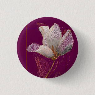 Weiße Magnolie Goldlinien-Magenta Button