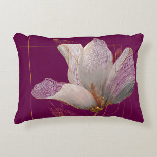 Weiße Magnolie Goldlinien Magenta Dekokissen