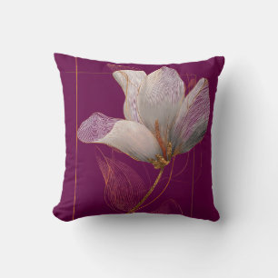 Weiße Magnolie Goldlinien Magenta Kissen