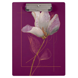 Weiße Magnolie Goldlinien Magenta Klemmbrett