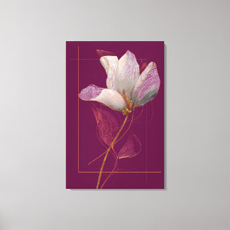 Weiße Magnolie Goldlinien Magenta Leinwanddruck
