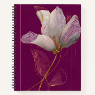 Weiße Magnolie Goldlinien Magenta Notizbuch